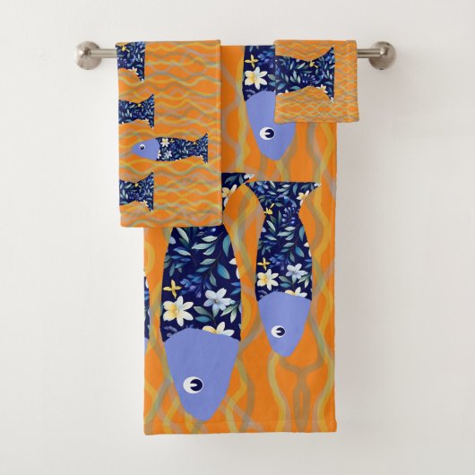 Beach House Fish Seascape Seaside Fischer Badhandtuch Set (Insitu)