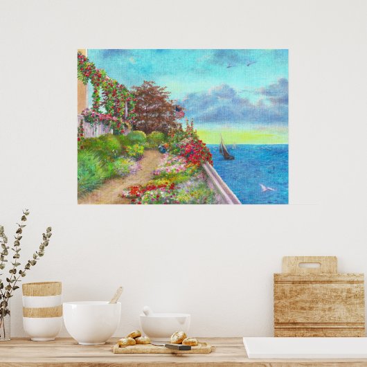 Beach House Garden mit Sailboat Poster (Küche)