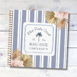 Beach House Gästebuch Blue Stripes Coastal Boho Notizblock