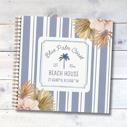 Beach House Gästebuch Blue Stripes Coastal Boho Notizblock
