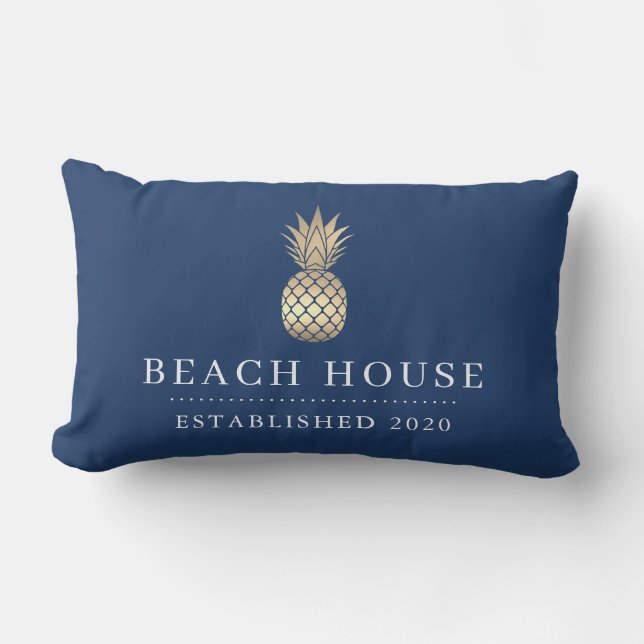Beach House Gold Ananas Lumbar Kissen (Vorderseite)