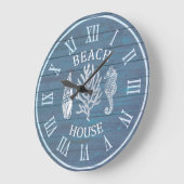Beach House Gray Blue Wood Corod Seepferd Large Cl Große Wanduhr (Winkel)