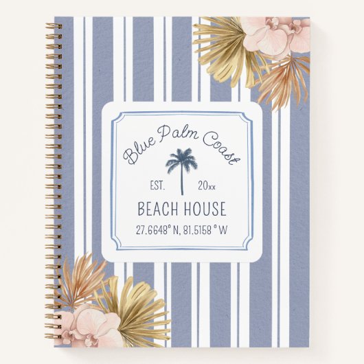 Beach House Guest Book Blue Stripes Coastal Boho Notizblock (Vorderseite)