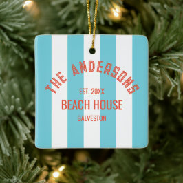 Beach House Individuelle Name Blue Cabana Stripe Keramikornament