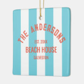 Beach House Individuelle Name Blue Cabana Stripe Keramikornament (Links)