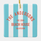 Beach House Individuelle Name Blue Cabana Stripe Keramikornament (Vorderseite)