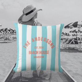 Beach House Individuelle Name Blue Cabana Stripe Kissen