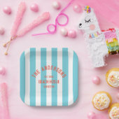 Beach House Individuelle Name Blue Cabana Stripe Pappteller (Party)