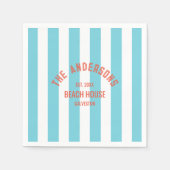 Beach House Individuelle Name Blue Cabana Stripe Serviette (Vorderseite)