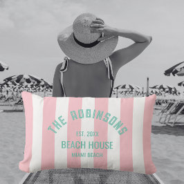 Beach House Individuelle Name Pink Cabana Streifen Kissen Für Draußen