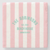 Beach House Individuelle Name Pink Cabana Streifen Steinuntersetzer (Vorderseite)