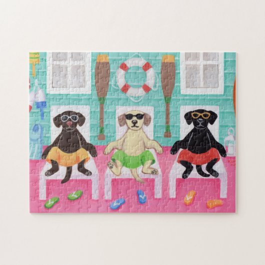 Beach House Labrador Boys Malerei Puzzle (Horizontal)