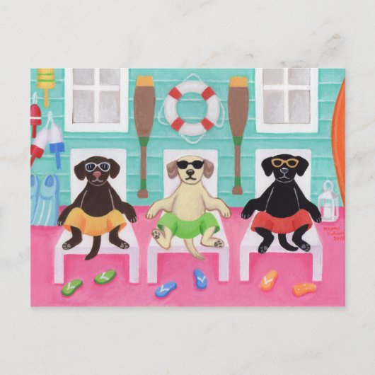Beach House Labrador Boys Postcard Postkarte (Vorderseite)