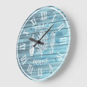 Beach House Light Blue Wood Corod Seepferd Grosses Große Wanduhr (Winkel)
