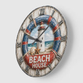 Beach House Lighthouse Rustic Nautical Coastal Große Wanduhr (Winkel)