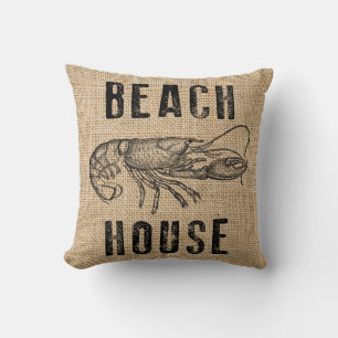 Beach House Lobster Rustikaler Summer Burlap Pillo Kissen