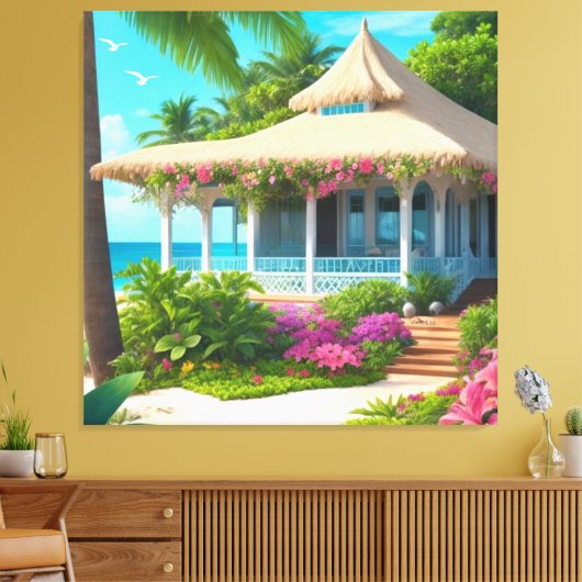 Beach House mit Ocean View Canvas Print Leinwanddruck (Insitu (Wohnzimmer))