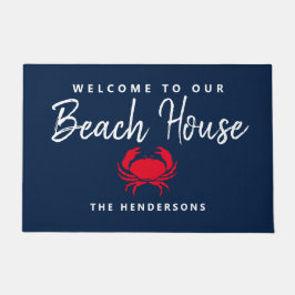 Beach House Nauavy Blue Red Crab Monogram Fußmatte