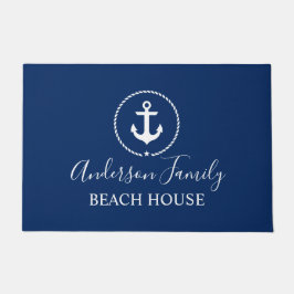 Beach House Nautic Anchor Rope Star Navy Blue Fußmatte