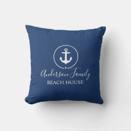 Beach House Nautic Anchor Rope Star Navy Blue Kissen