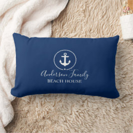 Beach House Nautic Anchor Rope Star Navy Blue Lendenkissen