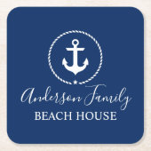 Beach House Nautic Anchor Rope Star Navy Blue Rechteckiger Pappuntersetzer (Vorderseite)