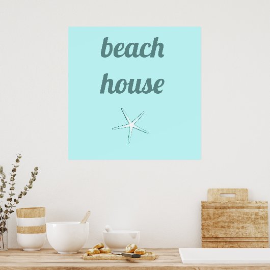 Beach House Nautic Aquamarin Blue White Starfish N Poster (Küche)
