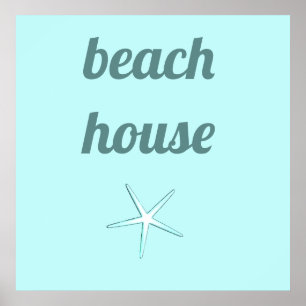Beach House Nautic Aquamarin Blue White Starfish N Poster
