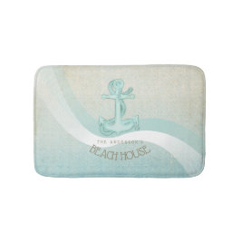 Beach House Nautical Anchor and Rope Aqua ID623 Badematte