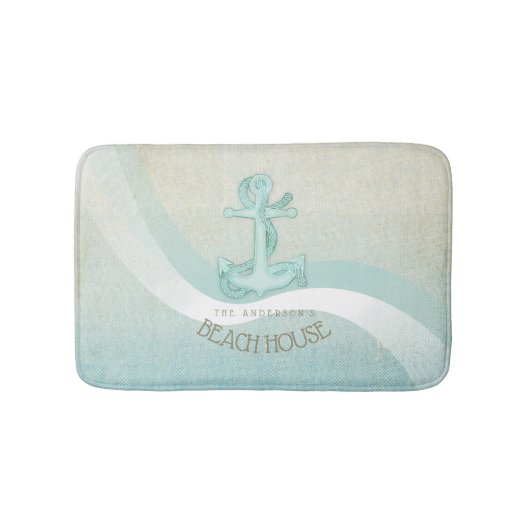 Beach House Nautical Anchor and Rope Aqua ID623 Badematte (Vorderseite)