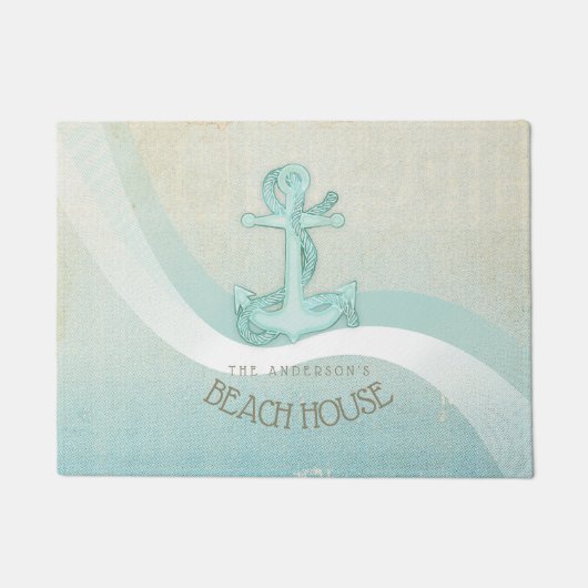 Beach House Nautical Anchor and Rope Aqua ID623 Fußmatte (Vorderseite)
