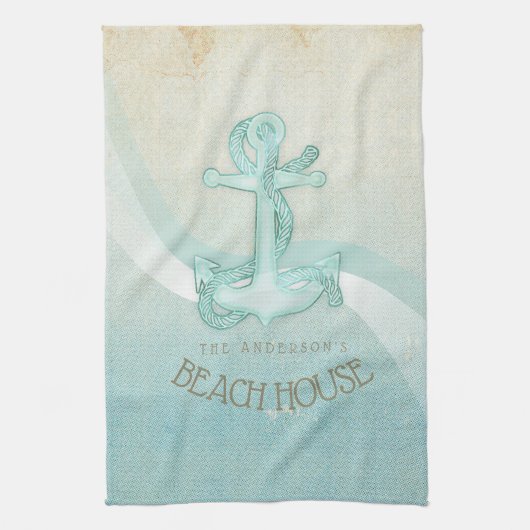 Beach House Nautical Anchor and Rope Aqua ID623 Geschirrtuch (Vertikal)