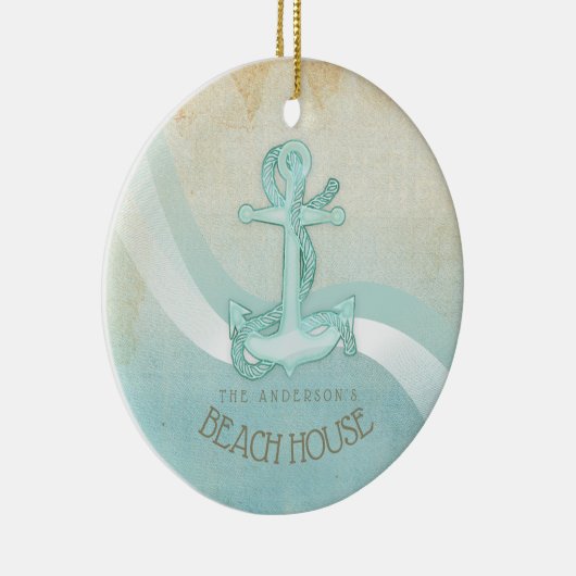 Beach House Nautical Anchor and Rope Aqua ID623 Keramik Ornament (Rechts)