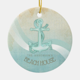 Beach House Nautical Anchor and Rope Aqua ID623 Keramik Ornament