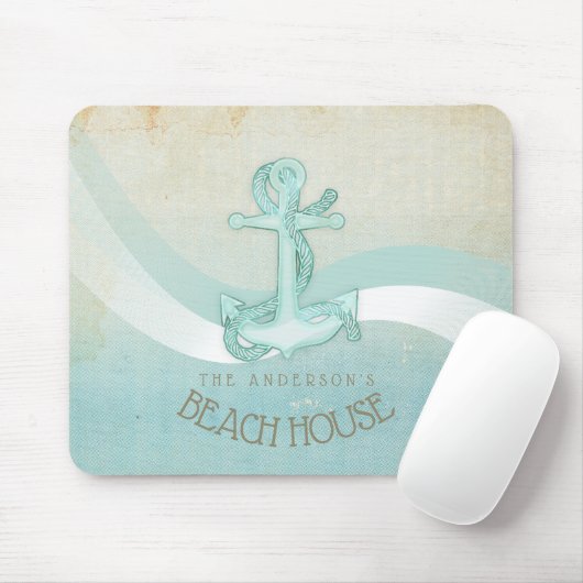 Beach House Nautical Anchor and Rope Aqua ID623 Mousepad (Mit Mouse)
