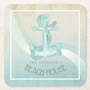 Beach House Nautical Anchor and Rope Aqua ID623 Rechteckiger Pappuntersetzer