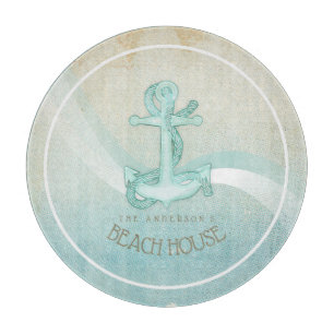 Beach House Nautical Anchor and Rope Aqua ID623 Schneidebrett