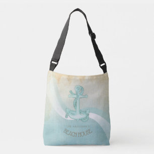 Beach House Nautical Anchor and Rope Aqua ID623 Tragetaschen Mit Langen Trägern