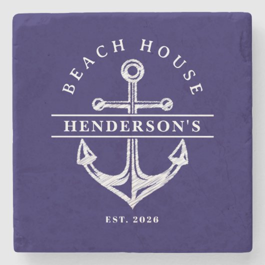 Beach House Nautical Anchor Blue navy Vacation Steinuntersetzer (Vorderseite)