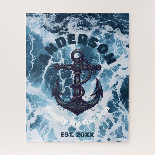 Beach House Nautical Anchor Ocean Wave personalize Puzzle (Vertikal)