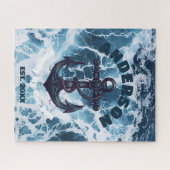 Beach House Nautical Anchor Ocean Wave personalize Puzzle (Horizontal)