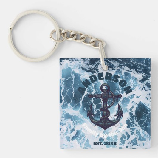 Beach House Nautical Anchor Ocean Wave personalize Schlüsselanhänger (Vorderseite)