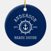 Beach House Nautical Anchor Rope Helm Blue Keramik Ornament (Hinten)