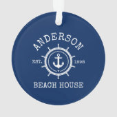 Beach House Nautical Anchor Rope Helm Blue Ornament (Rückseite)