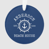Beach House Nautical Anchor Rope Helm Blue Ornament (Vorderseite)