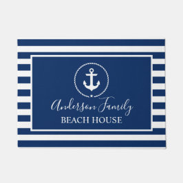 Beach House Nautical Anchor Rope Star Blue Stripin Fußmatte