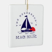 Beach House Nautical boat Sunset navy blue Keramikornament (Rechts)