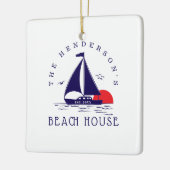 Beach House Nautical boat Sunset navy blue Keramikornament (Links)