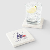 Beach House Nautical boat Sunset navy blue Steinuntersetzer (Seitenansicht)