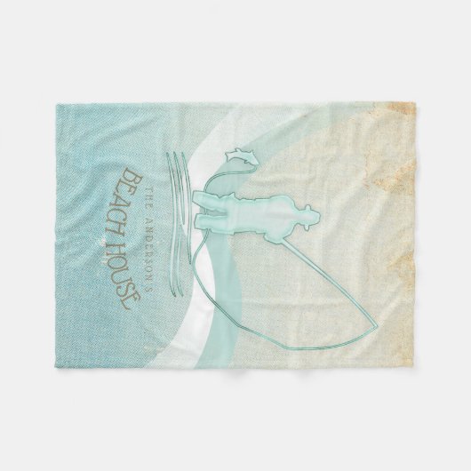 Beach House Nautical Fisherman Aqua Blue ID623 Fleecedecke (Vorderseite (Horizontal))